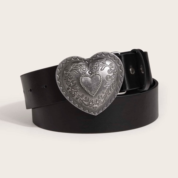 Western Heart Buckle Vegan Leather Belt - Picture 1 of 7